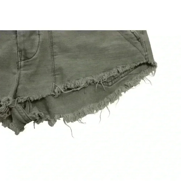 Free People Raw Patched Cutoff Shorts Frayed Hem Military Olive Green Size 0 - Picture 6 of 12